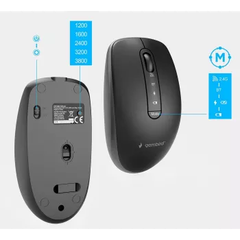 Gembird KBS-WPS-02 dual-mode slim draadloze desktopset, 2.4GHz + Bluetooth, US-layout (toetsenbord & muis)