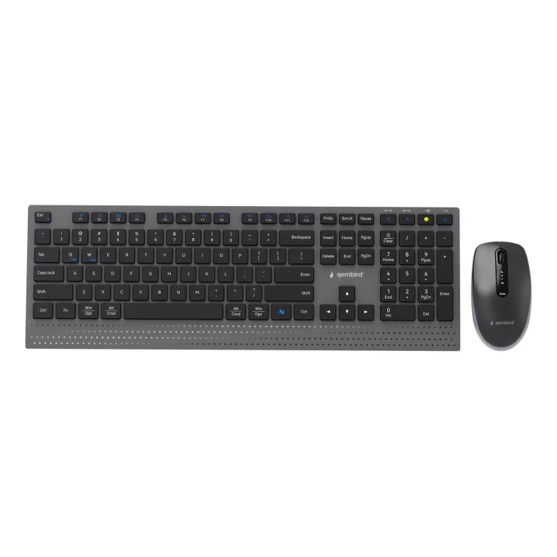 Gembird KBS-WPS-02 slanke draadloze toetsenbord-en-muisset met dual mode, 2,4 GHz + Bluetooth, US-indeling, zwart