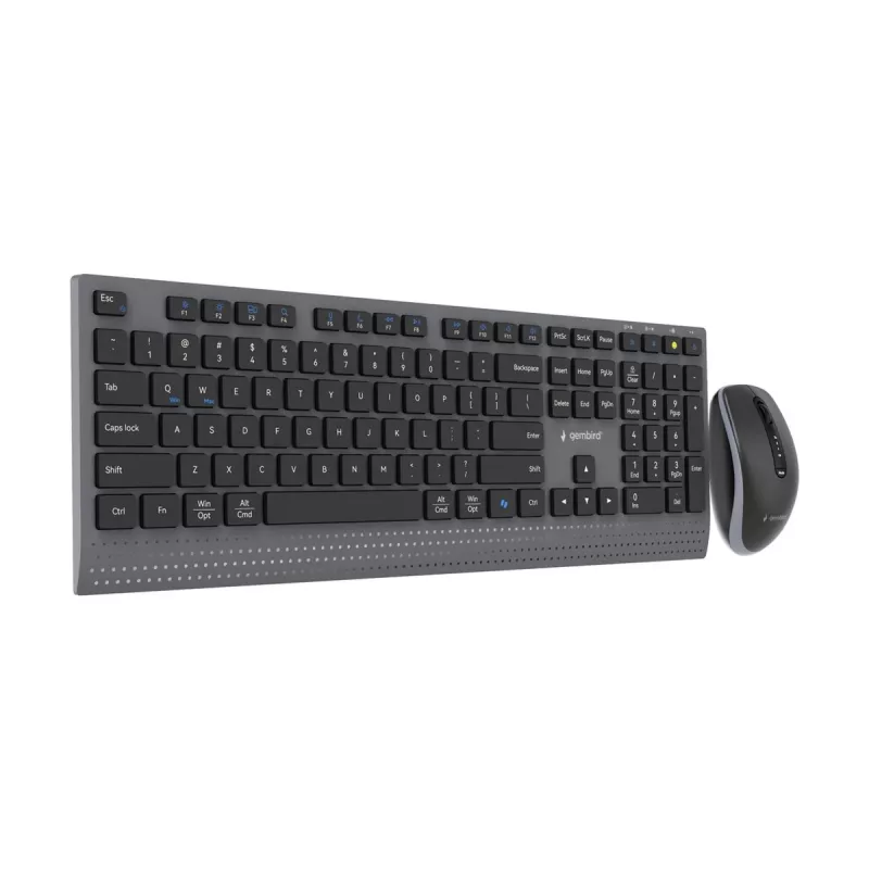 Gembird KBS-WPS-02 slanke draadloze toetsenbord-en-muisset met dual mode, 2,4 GHz + Bluetooth, US-indeling, zwart
