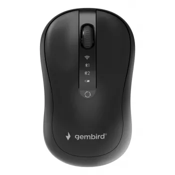 Gembird MUSW2-4B-01 Dual-mode draadloze muis (2,4 GHz + Bluetooth 5.0) met 1600 DPI optische sensor, 4 knoppen, ambidextreus, Zwart