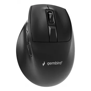 Gembird MUSW3-9B-01 triple-mode draadloze ergonomische muis (2,4 GHz + Bluetooth + USB-C), 2400 DPI, 9 knoppen, zwart