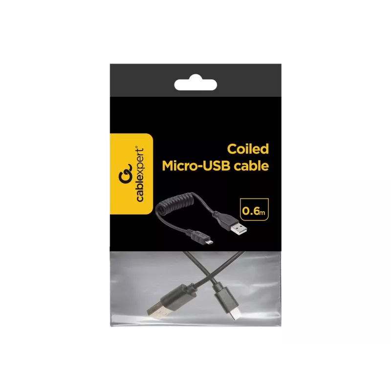 Gembird USB 2.0-kabel USB-A naar Micro-USB-B 0,6m zwart spiraalkabel