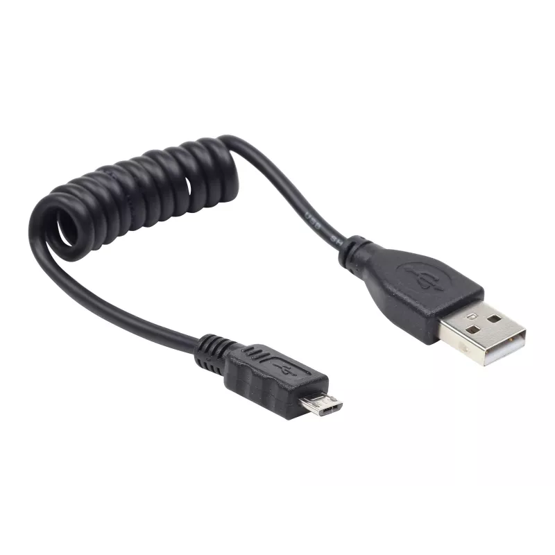 Gembird USB 2.0-kabel USB-A naar Micro-USB-B 0,6m zwart spiraalkabel
