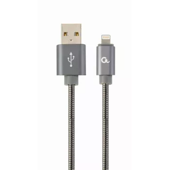 Gembird USB-A naar Lightning kabel, premium spiraal metaal, 1m, metallic grijs