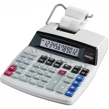GENIE D69 PLUS desktop rekenmachine met lint, 12-cijferig LCD, 2-kleurenprint, AC/batterij