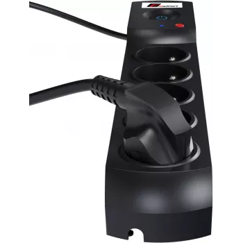 GETFORT 5P-3M-B overspanningsbeveiliging stekkerdoos, 5 AC-stopcontacten, 3m kabel, zwart