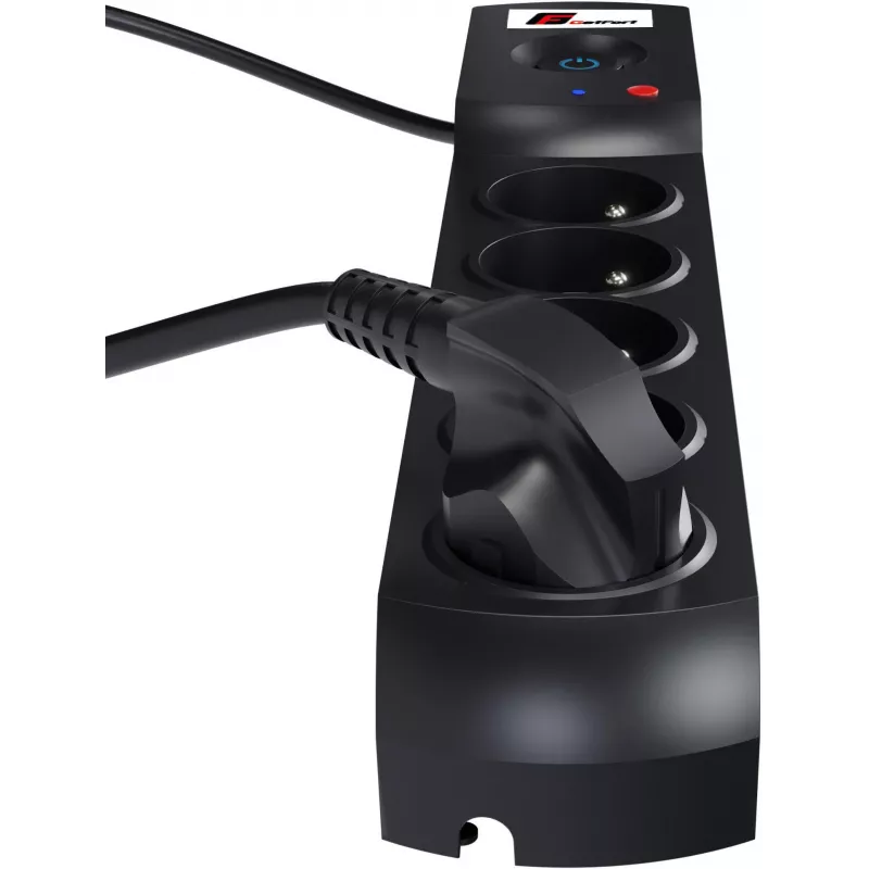GETFORT 5P-3M-B overspanningsbeveiliging stekkerdoos, 5 AC-stopcontacten, 3m kabel, zwart