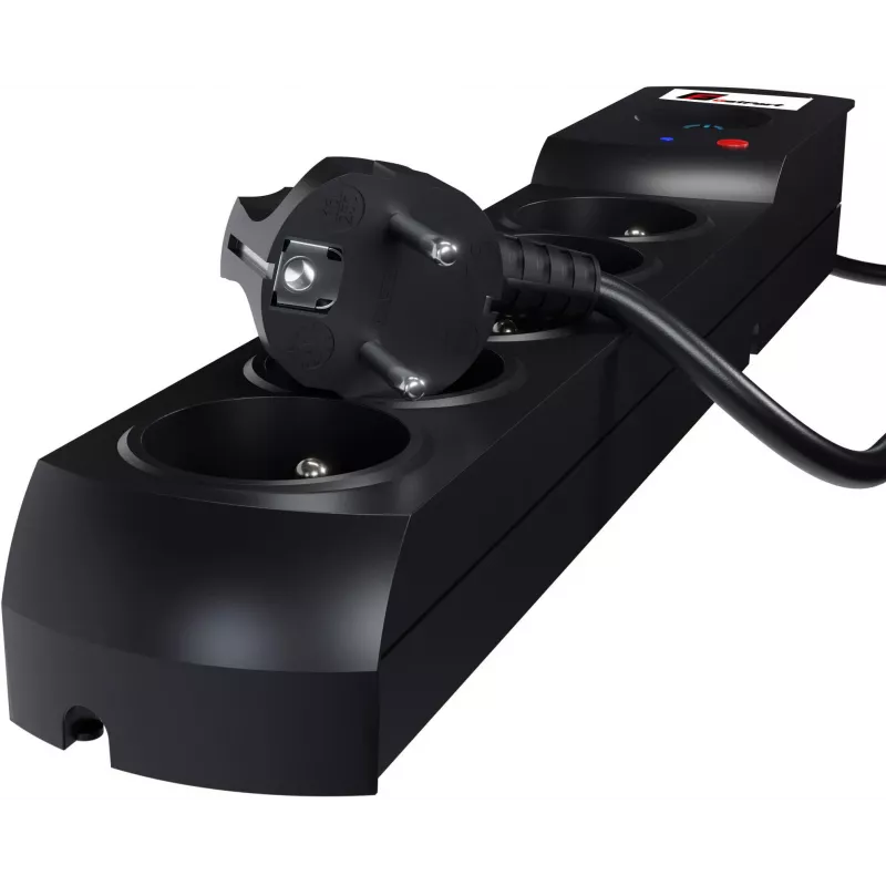 GETFORT 5P-3M-B overspanningsbeveiliging stekkerdoos, 5 AC-stopcontacten, 3m kabel, zwart