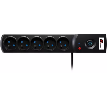 GETFORT 5P-3M-B overspanningsbeveiliging stekkerdoos, 5 AC-stopcontacten, 3m kabel, zwart
