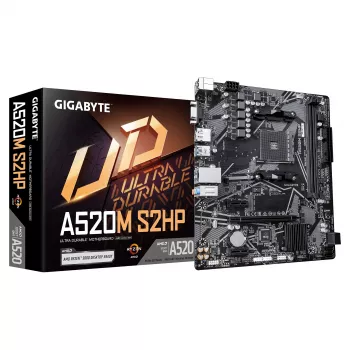 GIGABYTE A520M S2HP AM4 Micro-ATX moederbord, DDR4, HDMI, D-Sub, DisplayPort, M.2, Gigabit LAN