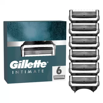 Gillette Intimate scheermesjes navulverpakking, 6 mesjes, zwart, scheren van mannelijke intieme beharing