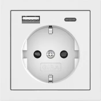 Gira SCHUKO stopcontact met USB-voeding, 2x USB-A 5V 2,1A, inbouw, reinwit glanzend 245970