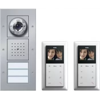 GIRA bedraad videodeurbel-intercom compleet set voor 2-onder-1-kap woning, aluminium