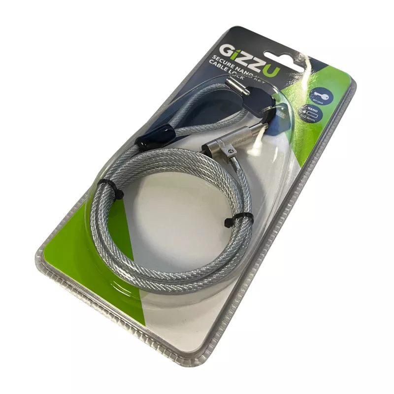 GIZZU 1,8 m Nano Key Lock beveiligingskabel met sleutel - zwart