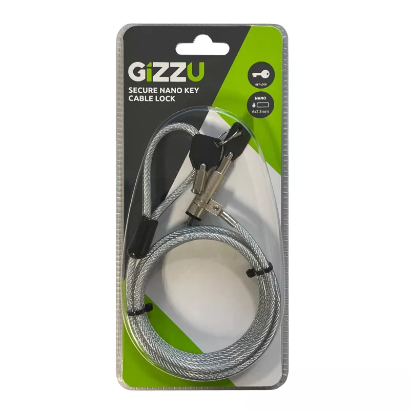 GIZZU 1,8 m Nano Key Lock beveiligingskabel met sleutel - zwart