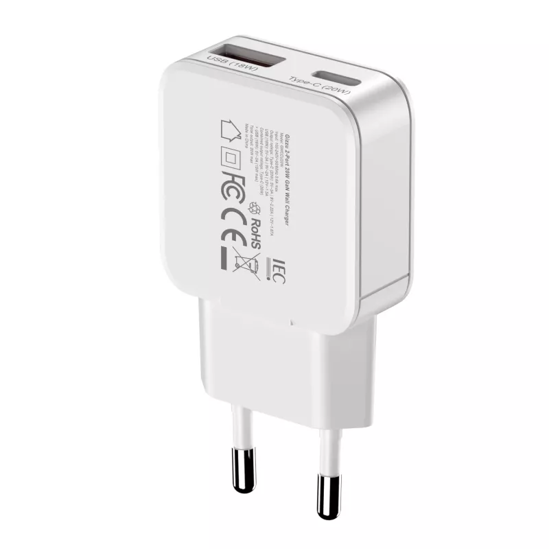 Gizzu 2-poorts 20W GaN wandlader USB-C PD 3.0 + USB-A QC 3.0 snellader - wit