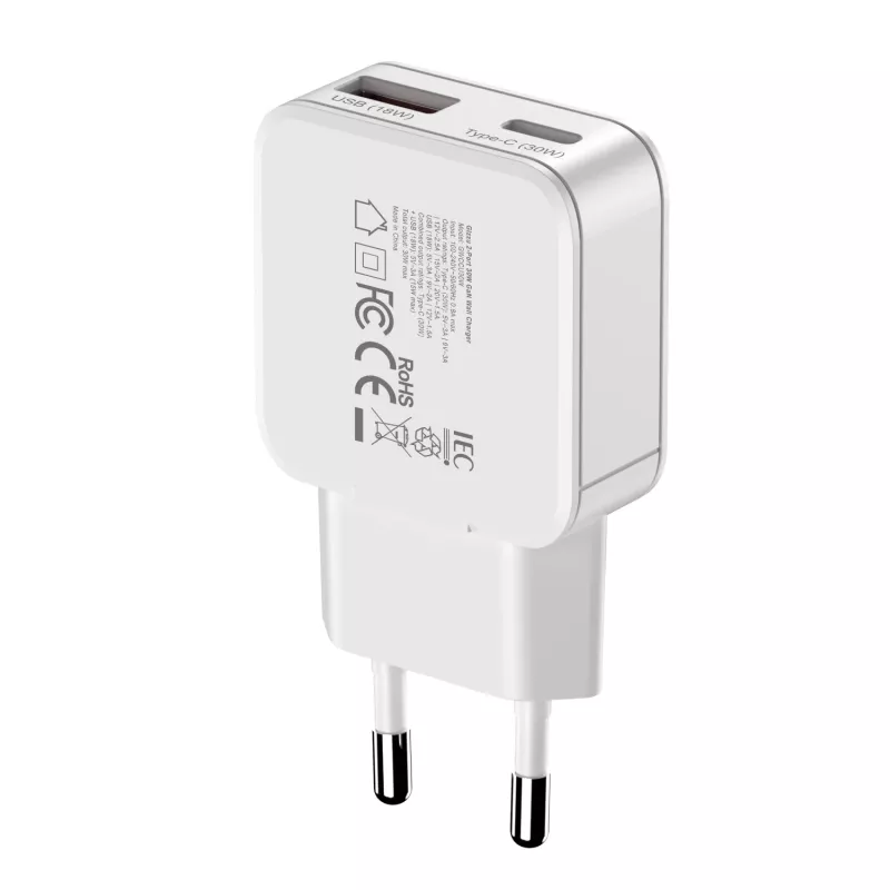 Gizzu 2-poorts 30W GaN wandlader USB-C PD + USB-A QC wit