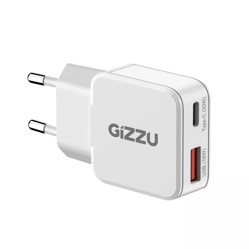 Gizzu 2-poorts 30W GaN wandlader USB-C PD + USB-A QC wit