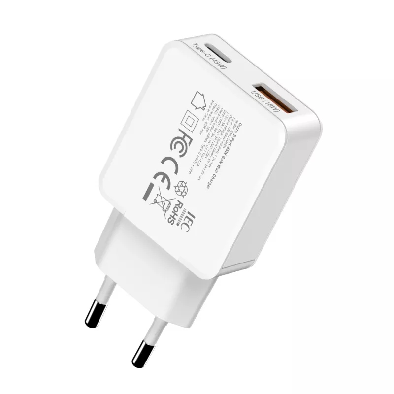 Gizzu 2-poorts 45W GaN wandlader USB-C PD & USB-A QC wit