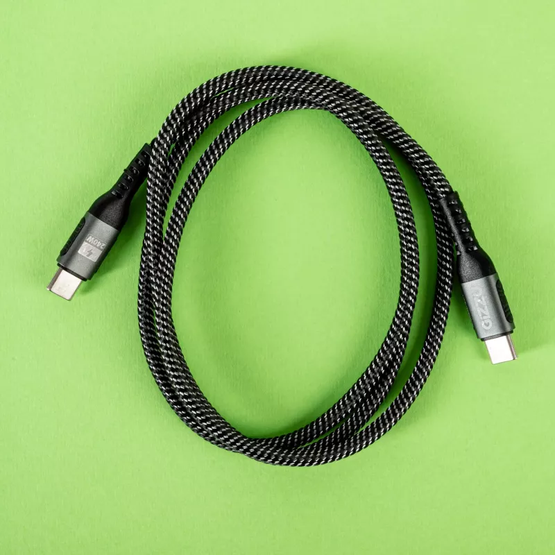 GIZZU 240W 480Mbps USB-C naar USB-C gevlochten kabel 1m zwart