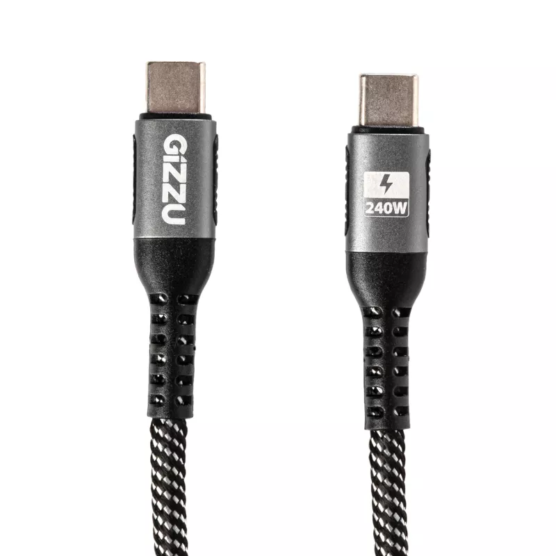 GIZZU 240W 480Mbps USB-C naar USB-C gevlochten kabel 1m zwart