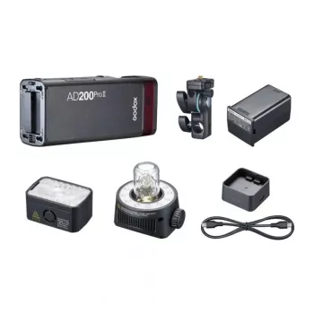 Godox AD200Pro II flitserkit met Bare Bulb & Fresnel Head, 200Ws, TTL/HSS, 2,4GHz X System