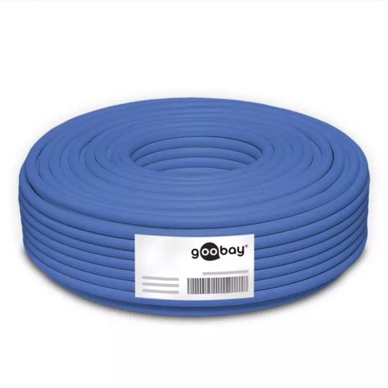 Goobay CAT 6a U/UTP netwerkkabel 50 m blauw - massief koper, AWG 23/1, LSZH (96092)