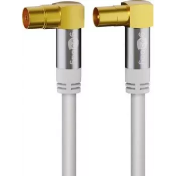 Goobay TV-antennekabel (135 dB typ.), 4-voudig afgeschermd, 1 m, wit – verguld, 90° coax-bus > 90° coax-stekker (70411)