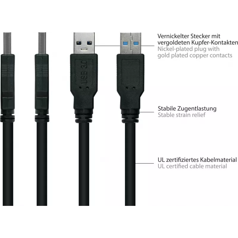 GoodConnections Alcasa USB 3.2 Gen 1 kabel, USB-A naar Micro-B, 1,8 m, zwart