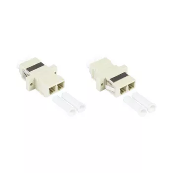 GoodConnections LC/UPC naar LC/UPC duplex glasvezeladapter, OM2 multimode, keramische huls, kunststof behuizing met flens, grijs (LW-K202)