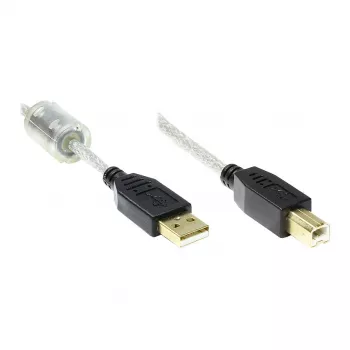 GoodConnections USB 2.0 High Quality kabel met ferrietkern en goudcontacten, transparant, 3 m (2510-3TQ)