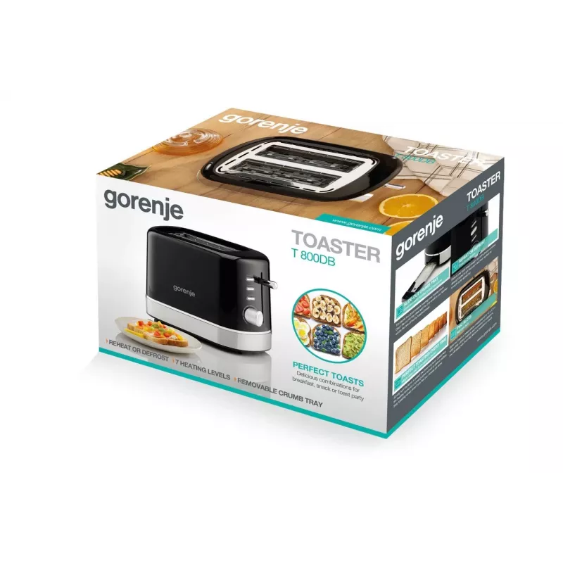 Gorenje T800DB 2-sneet broodrooster, 800 W, 7 bruiningsstanden, zwart