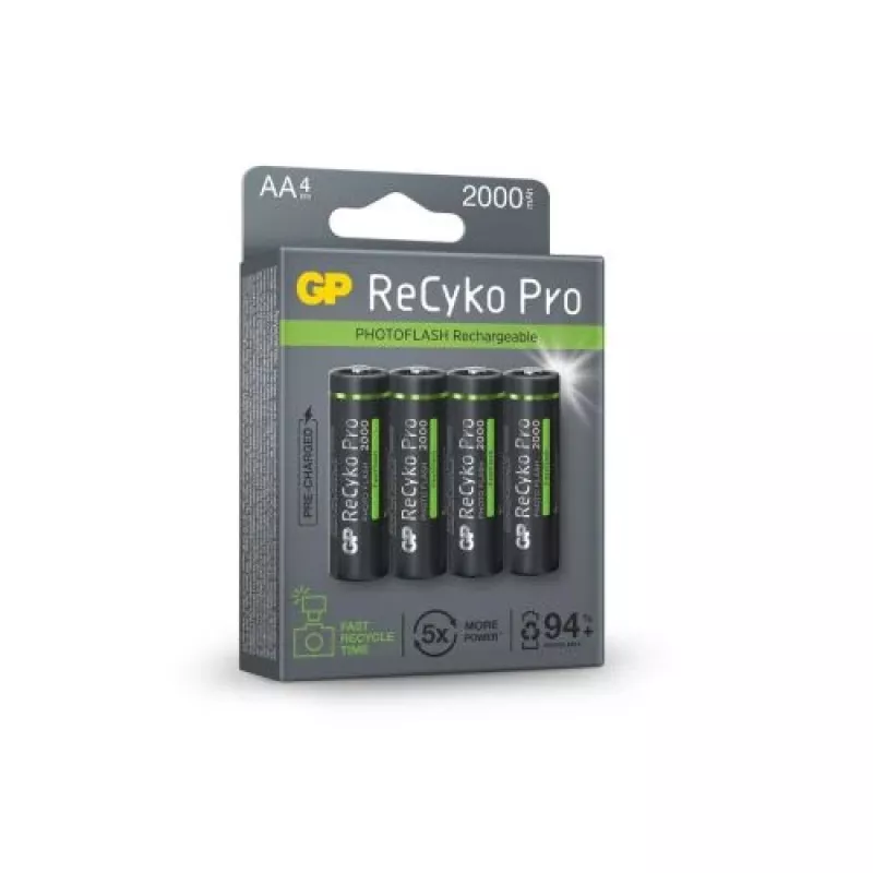 GP batterij (AA) oplaadbaar ReCyko+ Pro Fast Flash, NiMH, 4 stuks blister, 2000mAh