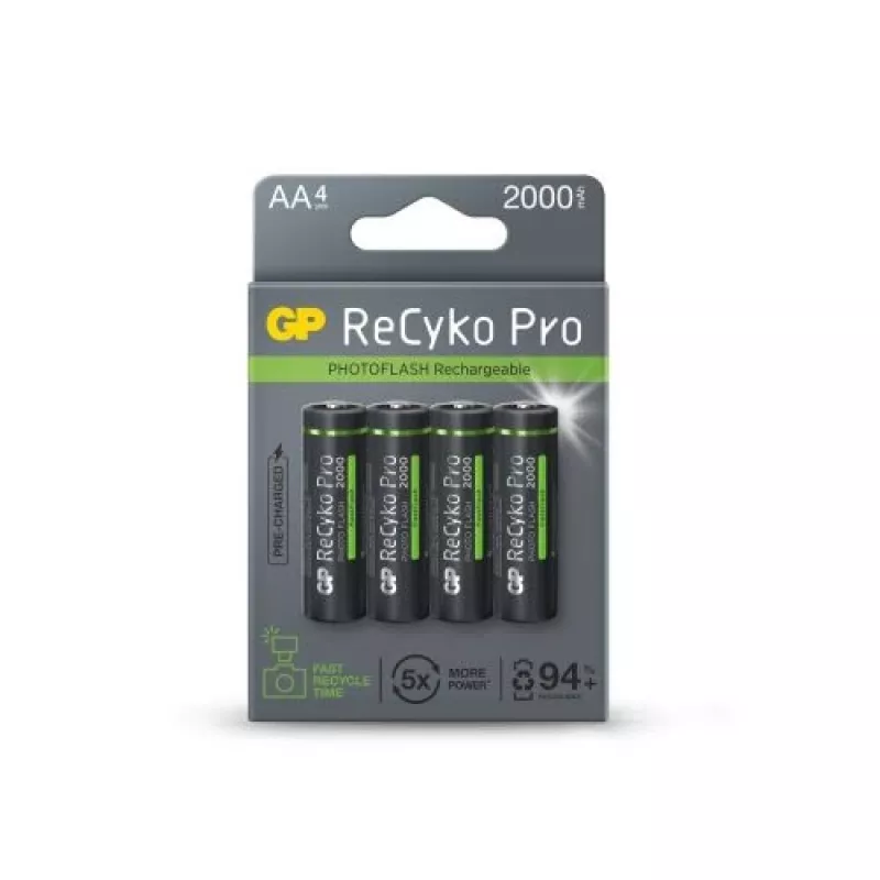 GP batterij (AA) oplaadbaar ReCyko+ Pro Fast Flash, NiMH, 4 stuks blister, 2000mAh