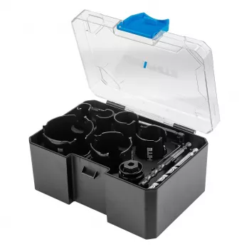 GRAPHITE hardmetaal gatenzaagset, 6 delen (19–64 mm) met 2 houders en 2 pilootboren, 10-delige set
