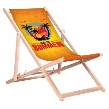 GRB GreenBlue GB183 klassieke ligstoel van beukenhout met Enjoy The Summer opdruk