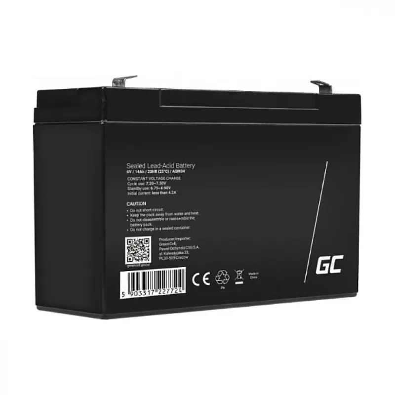 Green Cell vervangende accu AGM34 6V 14Ah AGM vlies-loodaccu