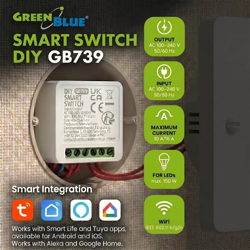 GREENBLUE inbouw-WiFi-schakelrelais GB739