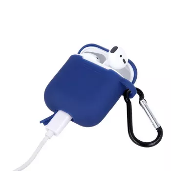 GreenGo Apple AirPods siliconen hoesje met haakje donkerblauw