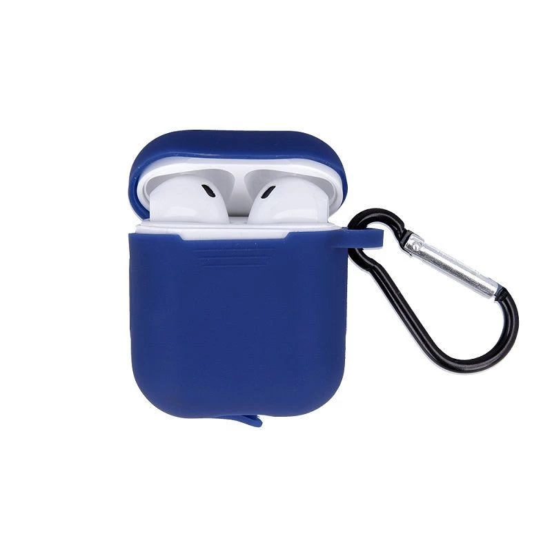 GreenGo Apple AirPods siliconen hoesje met haakje donkerblauw