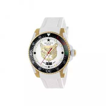 Gucci Dive herenhorloge YA136322 40mm edelstaal zwarte wijzerplaat rubberen band