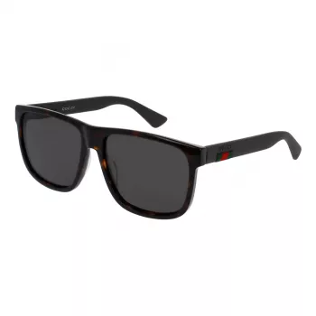 Gucci GG0010S-003 heren vierkant zonnebril, glanzend zwart montuur, grijze glazen, 58/16/145 mm