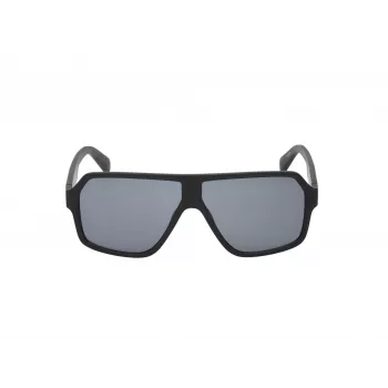 GUESS GF00047-6102A heren rechthoekige zonnebril - glanzend zwart montuur, rookglazen, 61mm