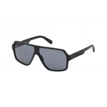 GUESS GF00047-6102A heren rechthoekige zonnebril - glanzend zwart montuur, rookglazen, 61mm