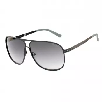 GUESS GF5025S-02B Heren piloot zonnebril - zwart montuur, rookgrijze glazen, 61 mm