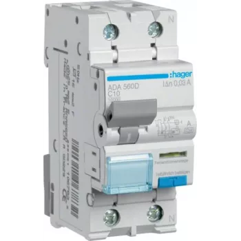Hager ADA560D RCBO 1P+N 10A C-karakteristiek 30mA type A 10kA 230V