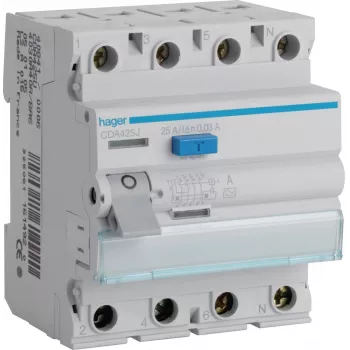 HAGER CDA425J 25A 4P 30mA type A RCCB aardlekschakelaar 6kA