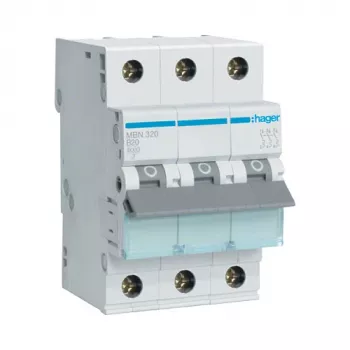 Hager MBN320 3-polige 20 A B-karakteristiek installatieautomaat, 6 kA, 3 modules