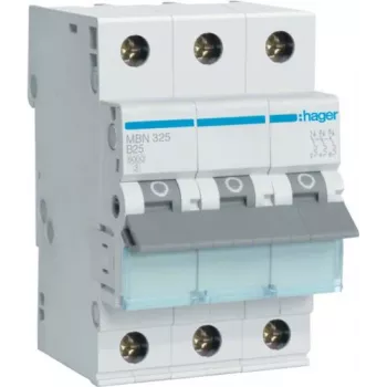 Hager MBN325 3-polige 25 A B-karakteristiek installatieautomaat, 6 kA, 3 modules