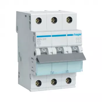 Hager MBN325 3-polige 25 A B-karakteristiek installatieautomaat, 6 kA, 3 modules